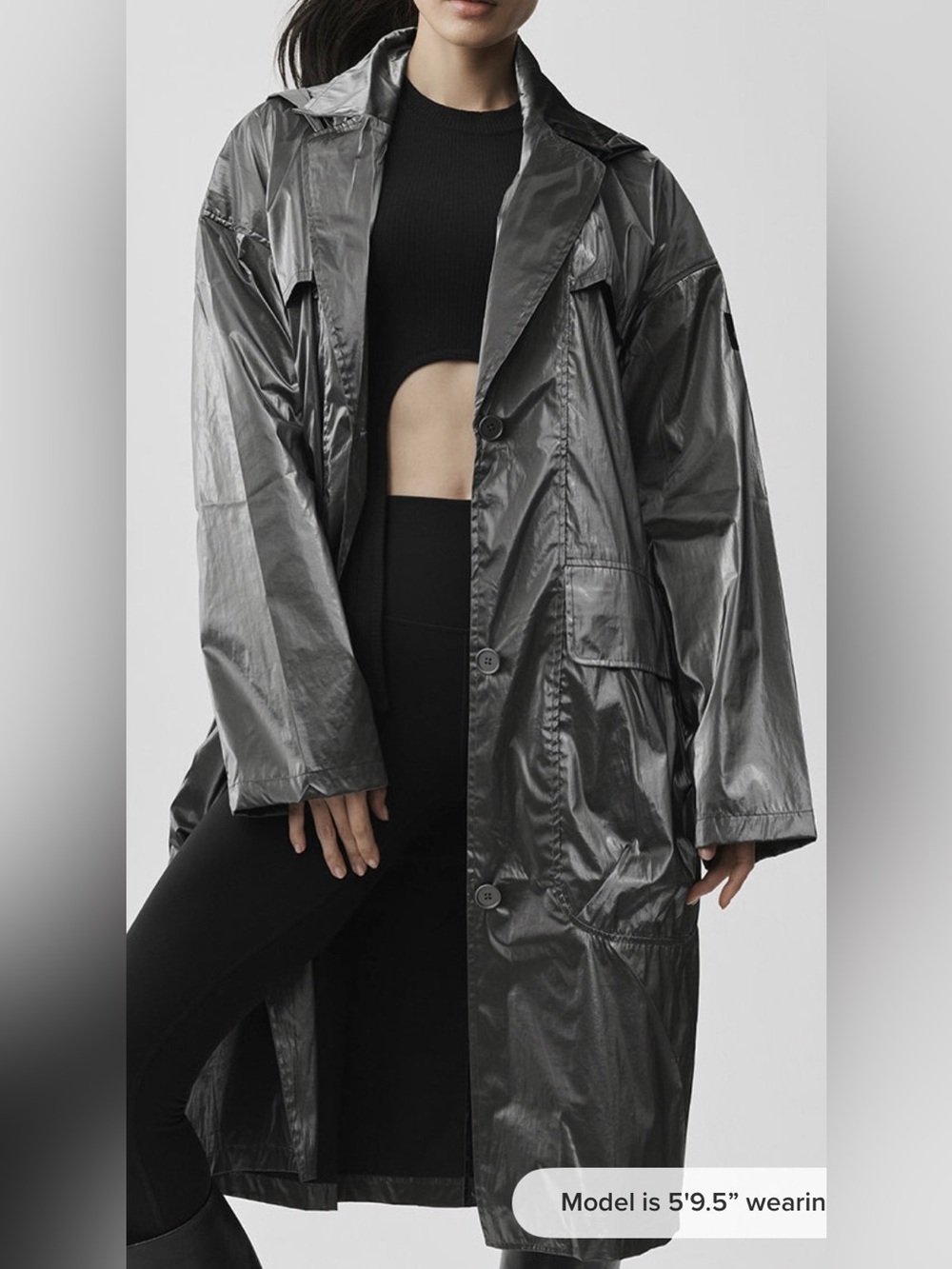 NWT Alo Yoga Metallic Break Line Trench Jacket - Silver , Rain Resistant , NEW